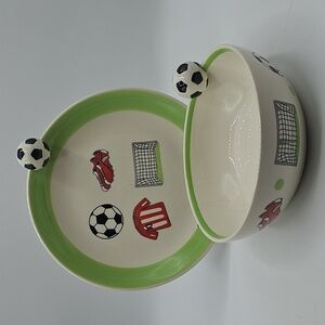 Kids Soccer Ball Cereal Bowl and Plate Set By Pasabahce Sports Theme Ceramic 3D